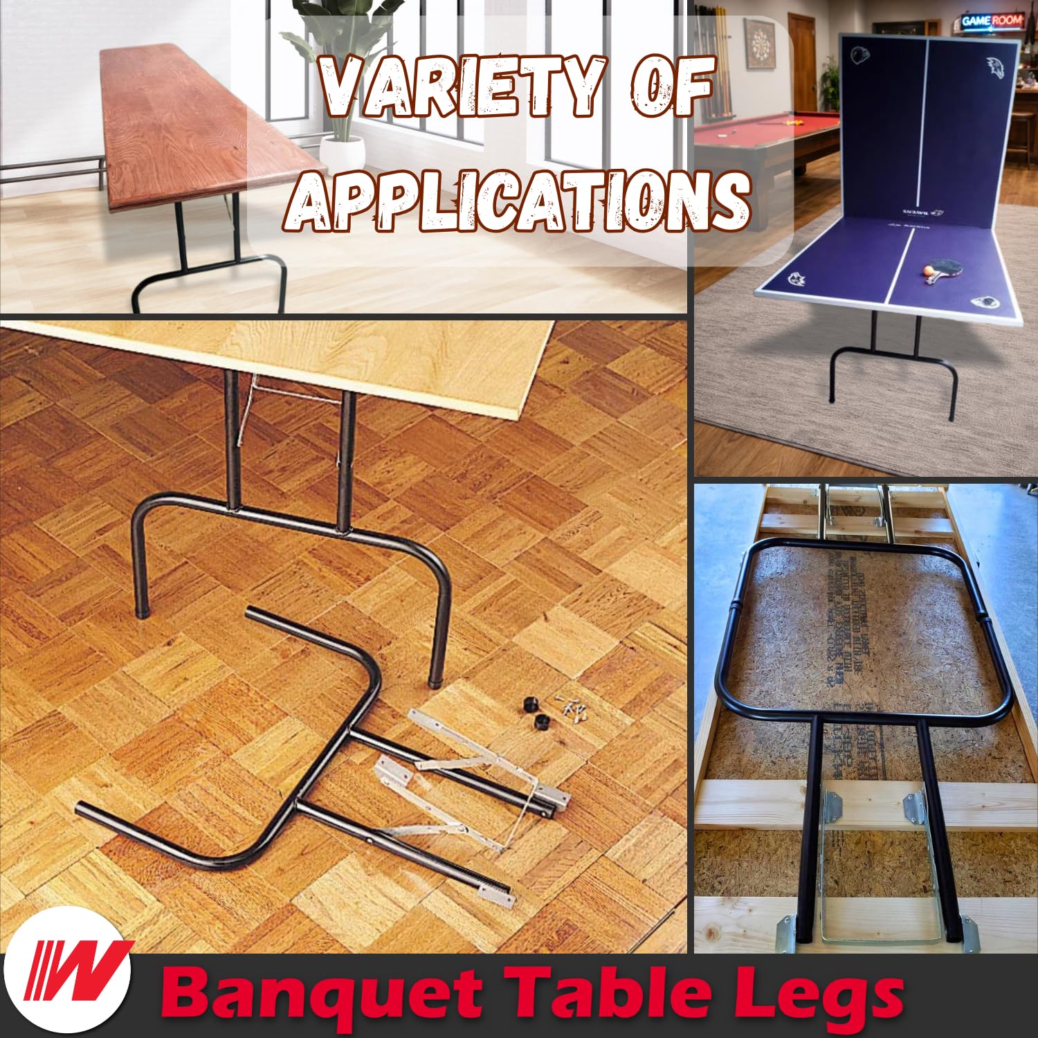 Waddell 29" Folding Banquet Table Legs (Set of 2, Black) | Includes Mounting Screws & Leg Caps | 16G 1" Tubular Steel Supports up to 400 lb. | Collapsible Locking Replacement Legs DIY Buffet Table - Image 5