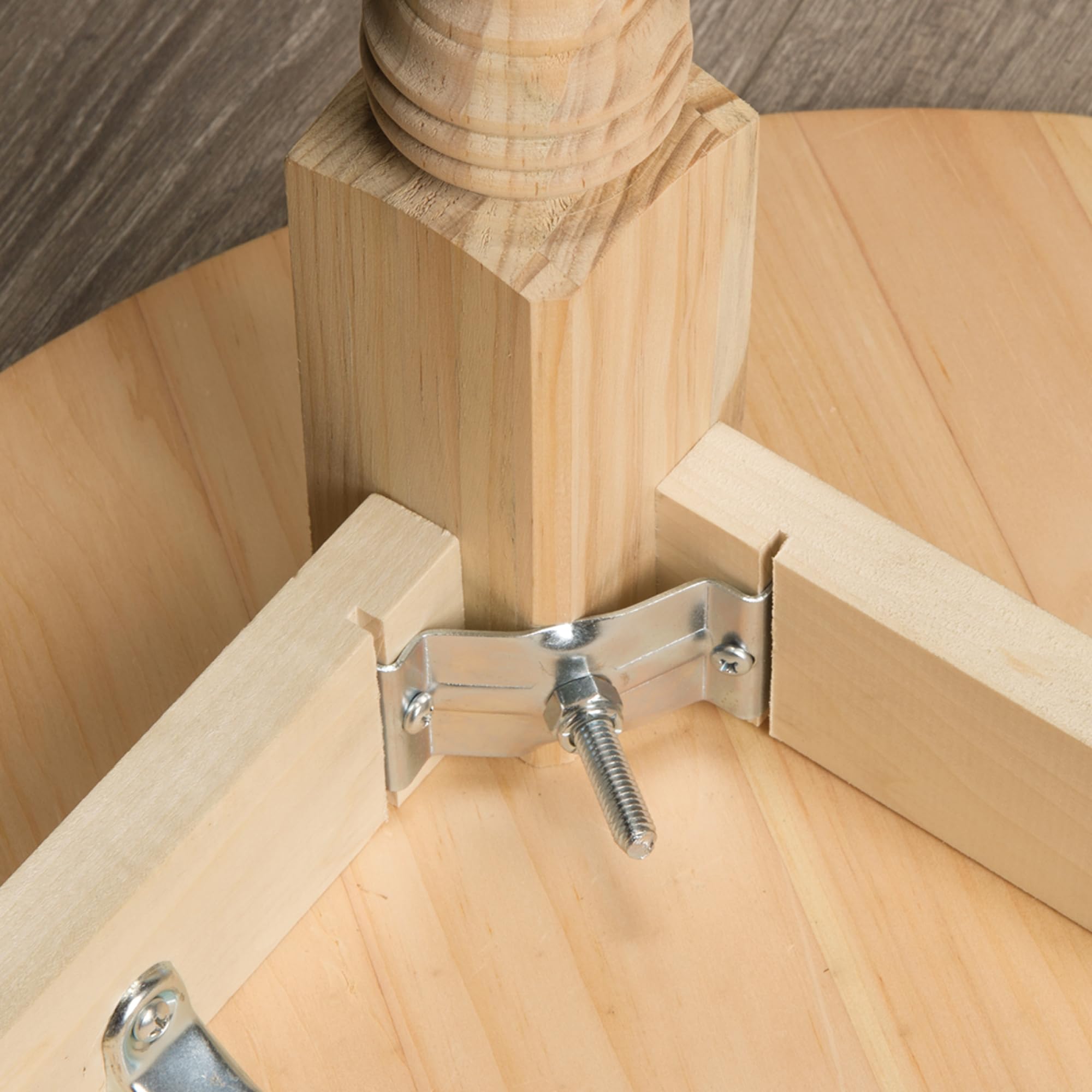 Waddell 15" Farmhouse Leg & Corner Plate | Unfinished Pine Decorative Woodworker Style Furniture Leg | 18G Steel Attachment Mounting Hardware with Lag Bolt - Image 4