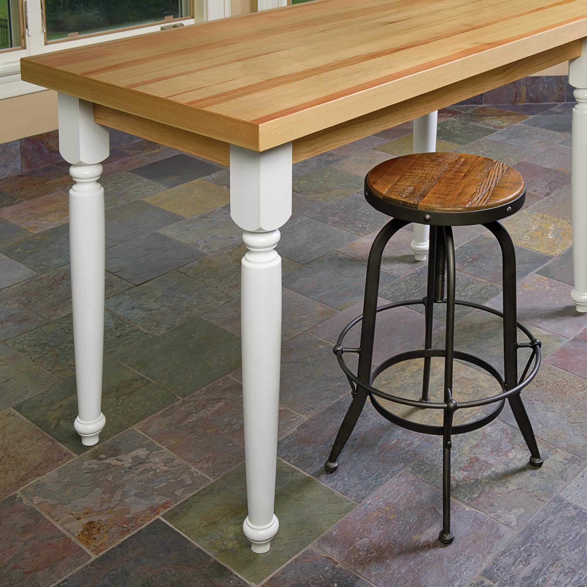 Waddell 35" Butcher Block Leg & Corner Plate | Unfinished Pine Decorative Woodworker Style Furniture Leg | 18G Steel Attachment Mounting Hardware with Lag Bolt - Image 6