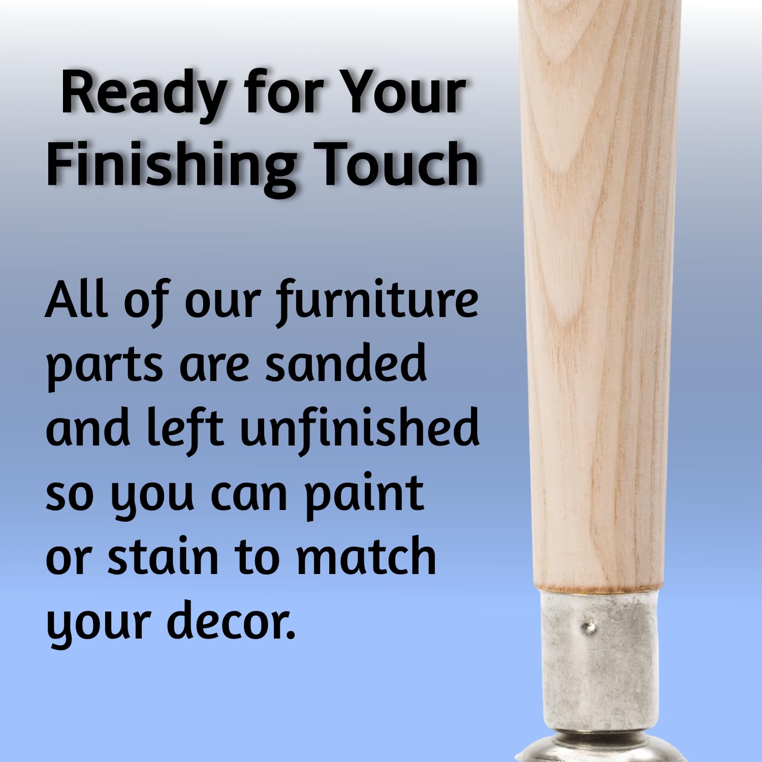 Waddell 6" Round Taper Leg & Straight Top Plate | Unfinished Hardwood Decorative Quick Mount Furniture Leg | 18G Steel Attachment Mounting Hardware - Image 6