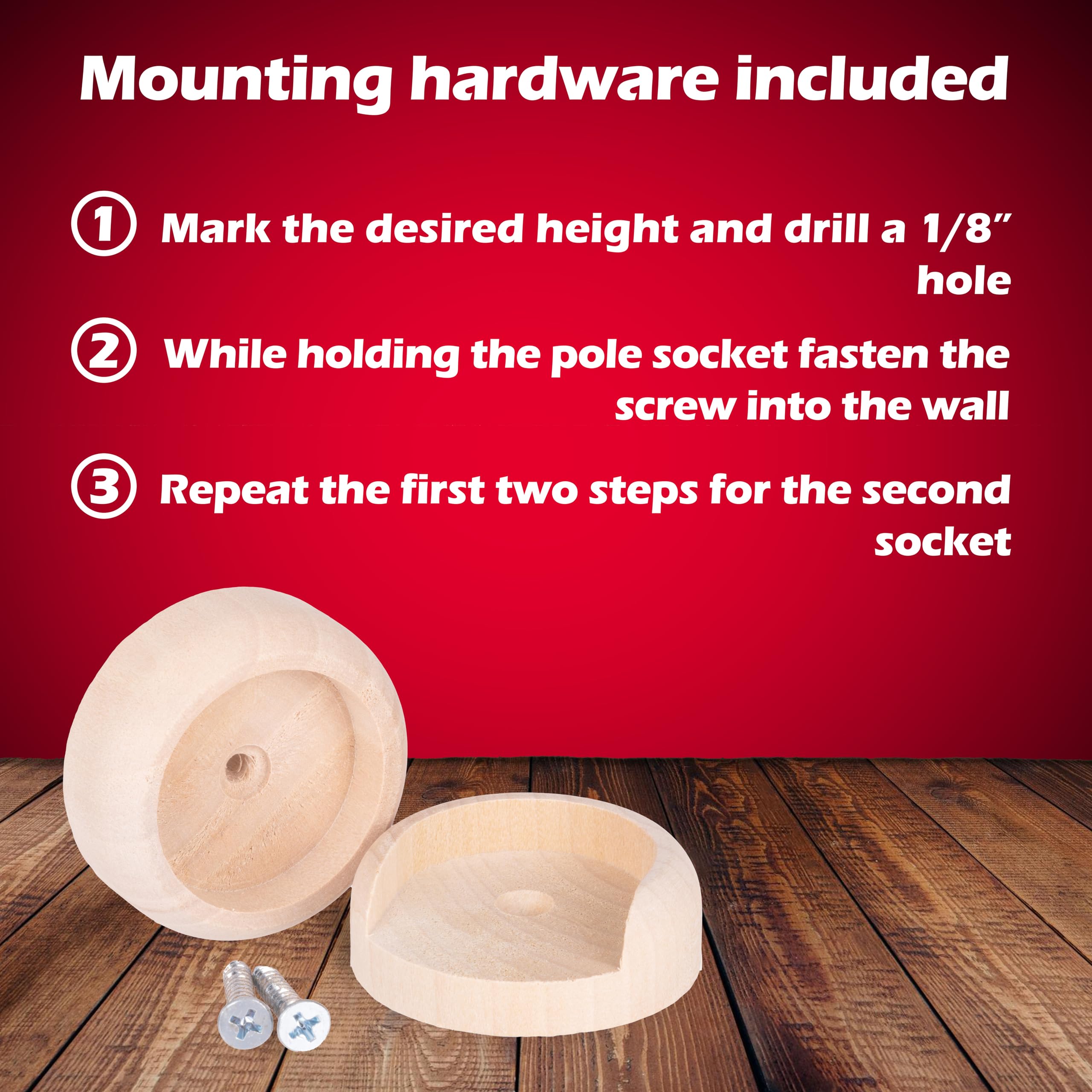 WADDELL Closet Pole Socket (Heavy Duty, 1 Set) | Hardwood Dowel Rod Holder Fits Any Style Closet Rods up to 1-⅜" Diameter | Includes Mounting Screws | No Drill Closet Bracket for DIY Home Improvement - Image 3