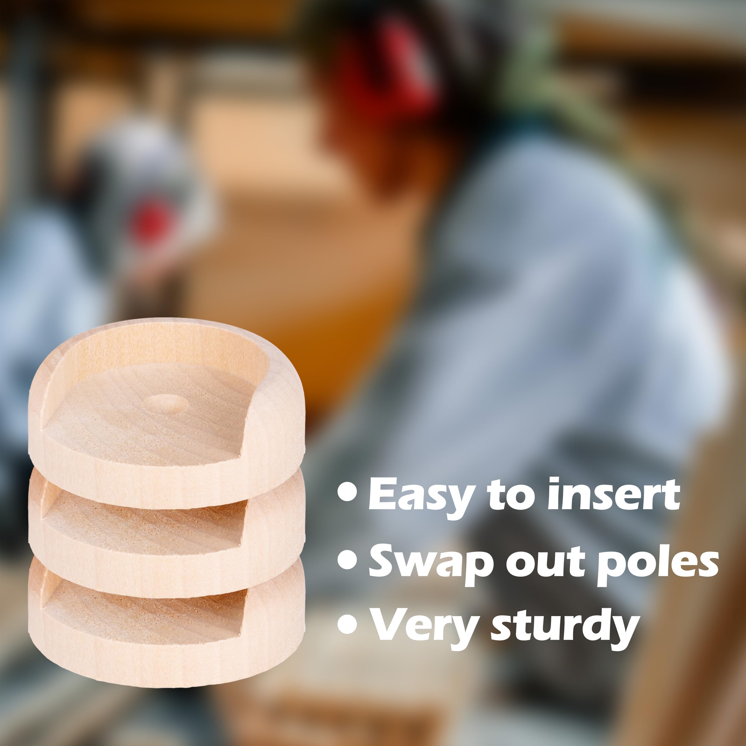 WADDELL Closet Pole Socket (Heavy Duty, 1 Set) | Hardwood Dowel Rod Holder Fits Any Style Closet Rods up to 1-⅜" Diameter | Includes Mounting Screws | No Drill Closet Bracket for DIY Home Improvement - Image 4