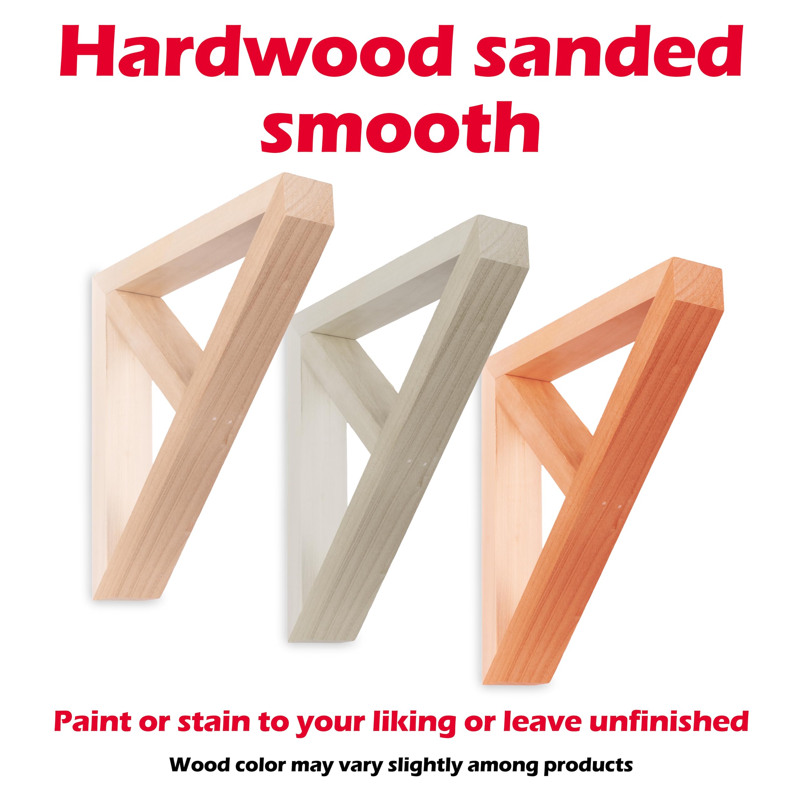 WADDELL Farmhouse Angle Bracket (2 Count, Medium) | 9" x 9" x 1½" Unfinished Hardwood w/Pre-Installed Keyhole Plate | Decorative Corbels for Shelves, Countertops, Fireplace Mantel, DIY Home Projects - Image 4