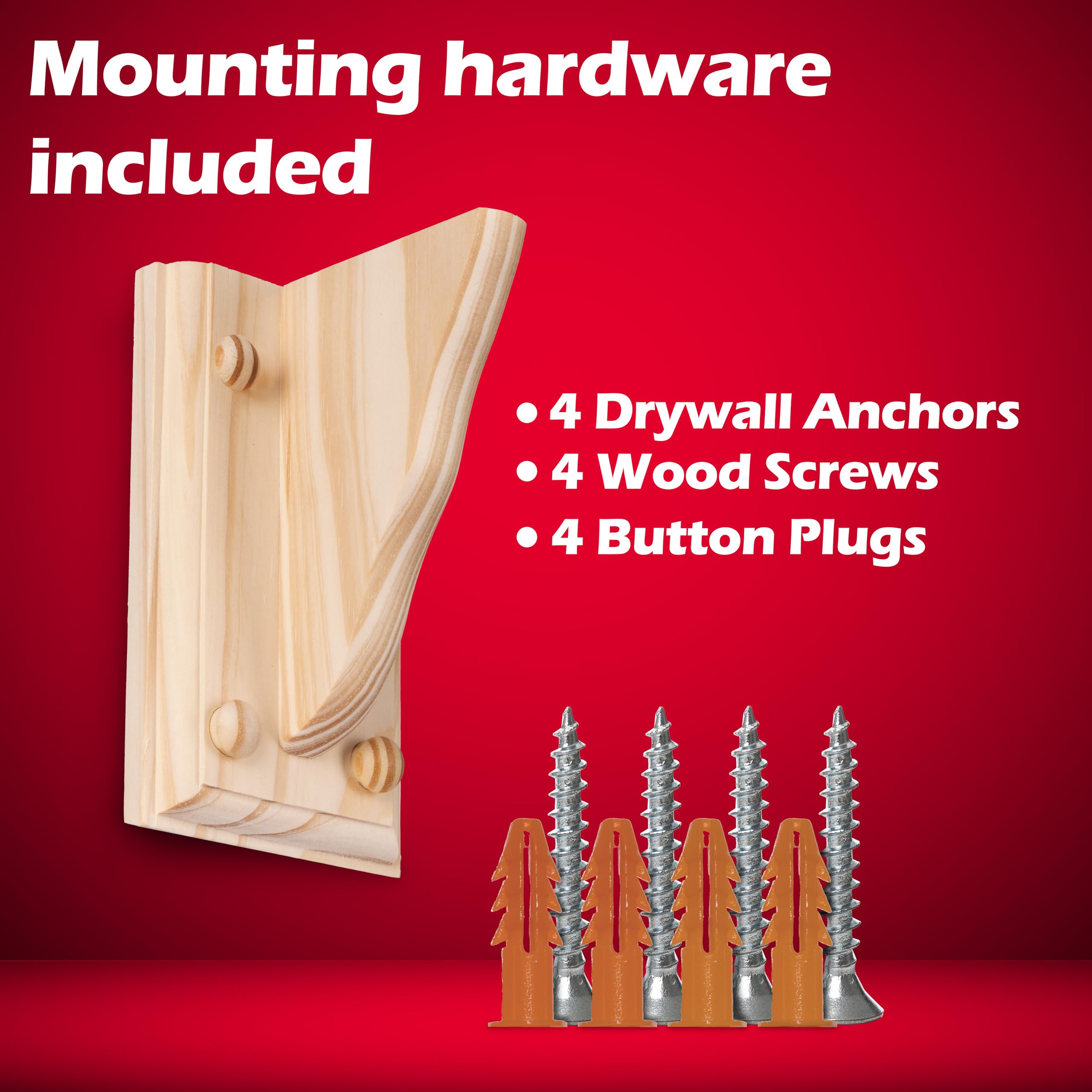 WADDELL Pine Bracket w/Backing Plate (1 Count, 9" x 6" x ¾) | Unfinished Corbel Includes Mounting Hardware | DIY Home Decor Shelves, Countertops, Fireplace Mantels | Supports up to 5 Lbs. Each - Image 3