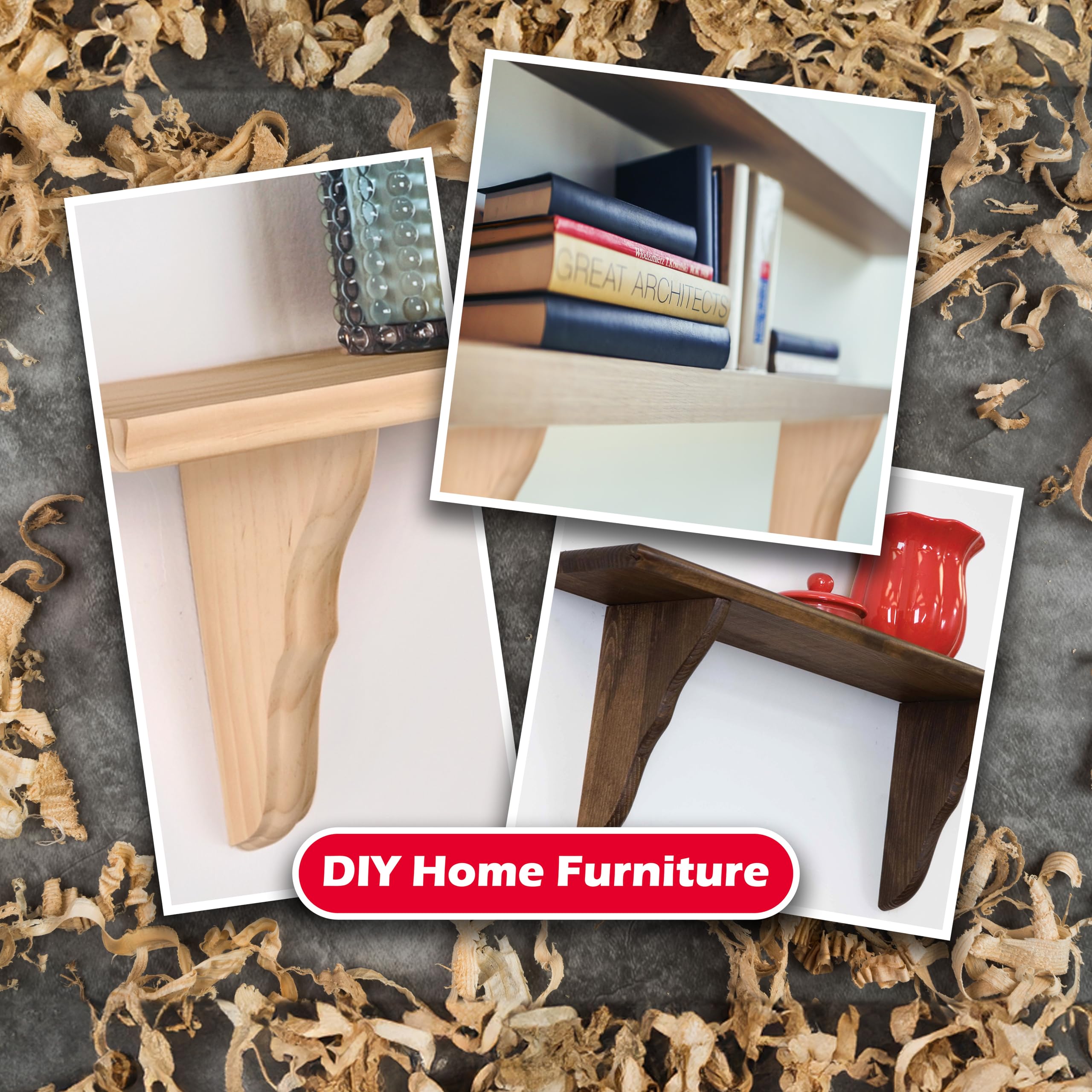 WADDELL Pine Corbel (1 Count, 11" x 7" x ¾) | Includes Pre-Installed Keyhole Plate & Wall Screw | Paintable Stainable Unfinished Decorative Corbels for Countertops & Shelves | 5 Lb. Capacity Each - Image 5