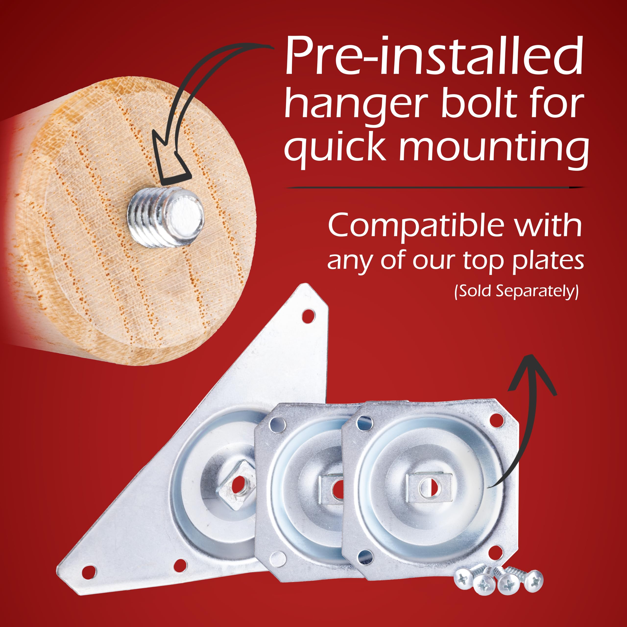 Waddell Round Taper Leg (1 Count, 12" H) | Self Leveling Quick Mount Wooden Legs with 5/16" #18 Hanger Bolt | Decorative Unfinished Furniture Legs for DIY Home Improvement | Mid Century Modern Decor - Image 3