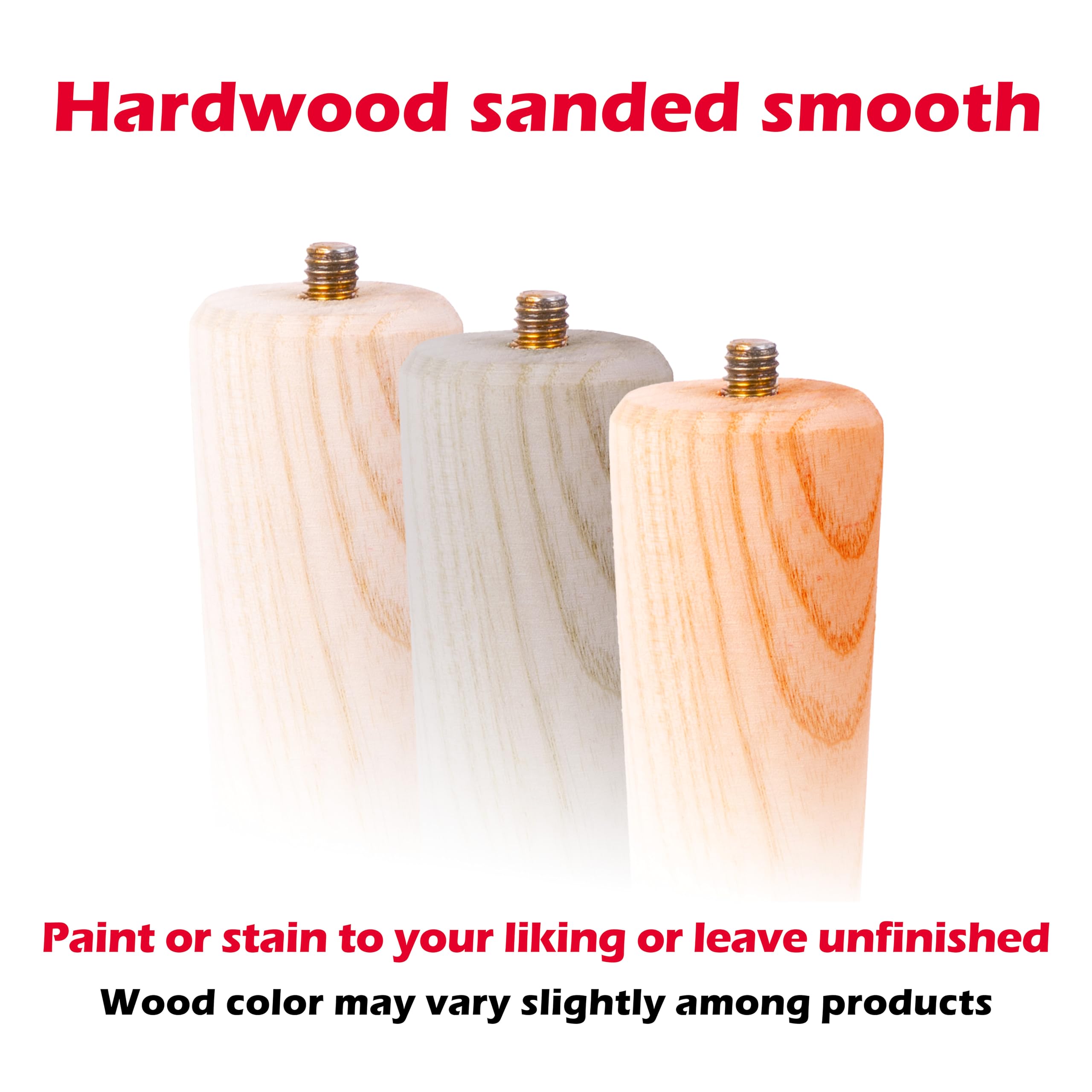 Waddell Round Taper Leg (1 Count, 12" H) | Self Leveling Quick Mount Wooden Legs with 5/16" #18 Hanger Bolt | Decorative Unfinished Furniture Legs for DIY Home Improvement | Mid Century Modern Decor - Image 5