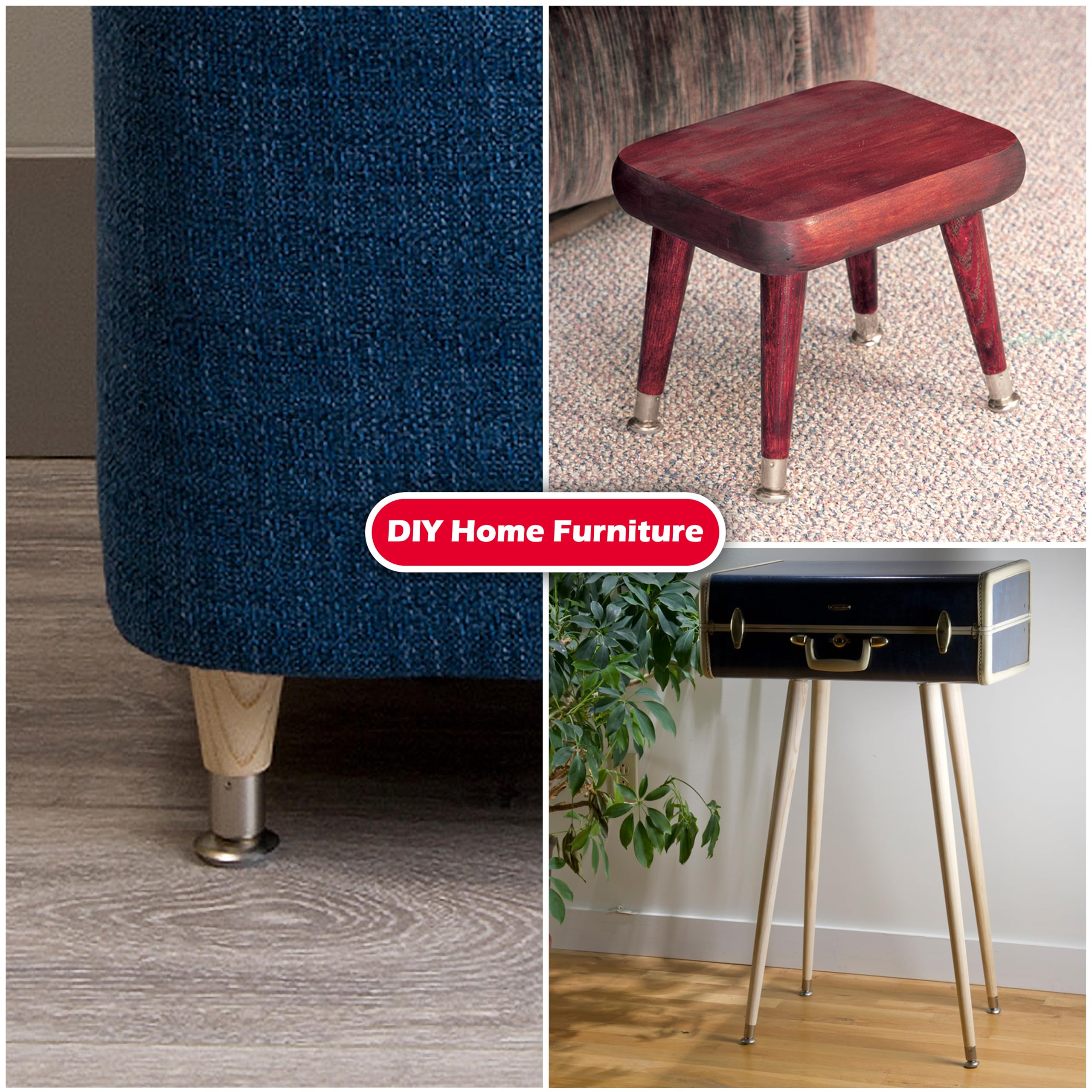 Waddell Round Taper Leg (1 Count, 12" H) | Self Leveling Quick Mount Wooden Legs with 5/16" #18 Hanger Bolt | Decorative Unfinished Furniture Legs for DIY Home Improvement | Mid Century Modern Decor - Image 6